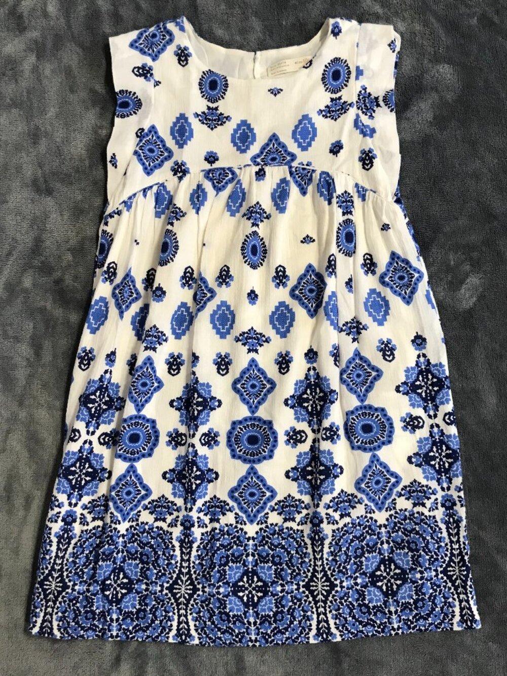 Zara Girls Blue White Medallion Print Dress 9/10 NWOT Cotton Summer